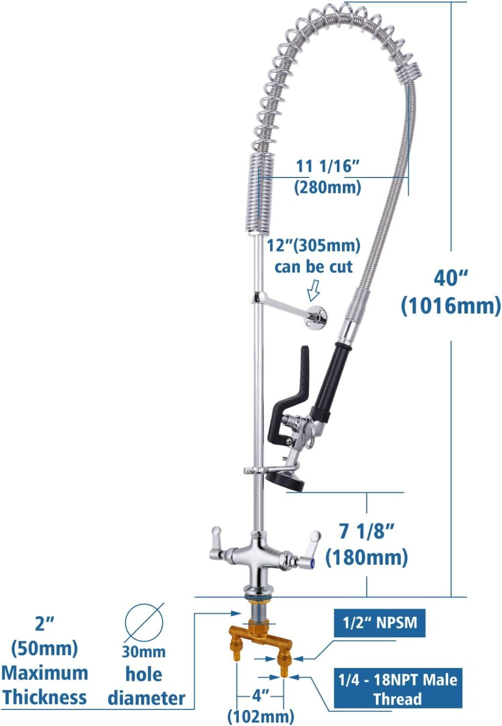 MaxSen Torneira de pia comercial com pulverizador 101,6 cm d... - Image 2