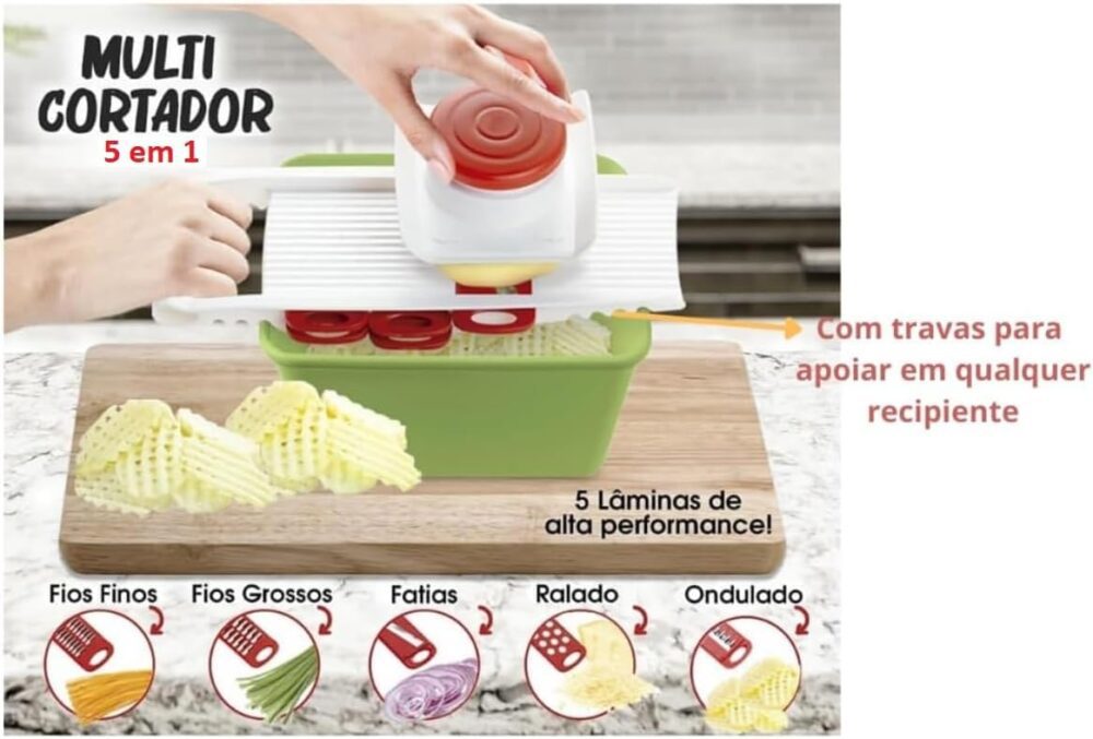 Cortador e Fatiador Manual 5 em 1, Lâminas para Legumes e Ba...