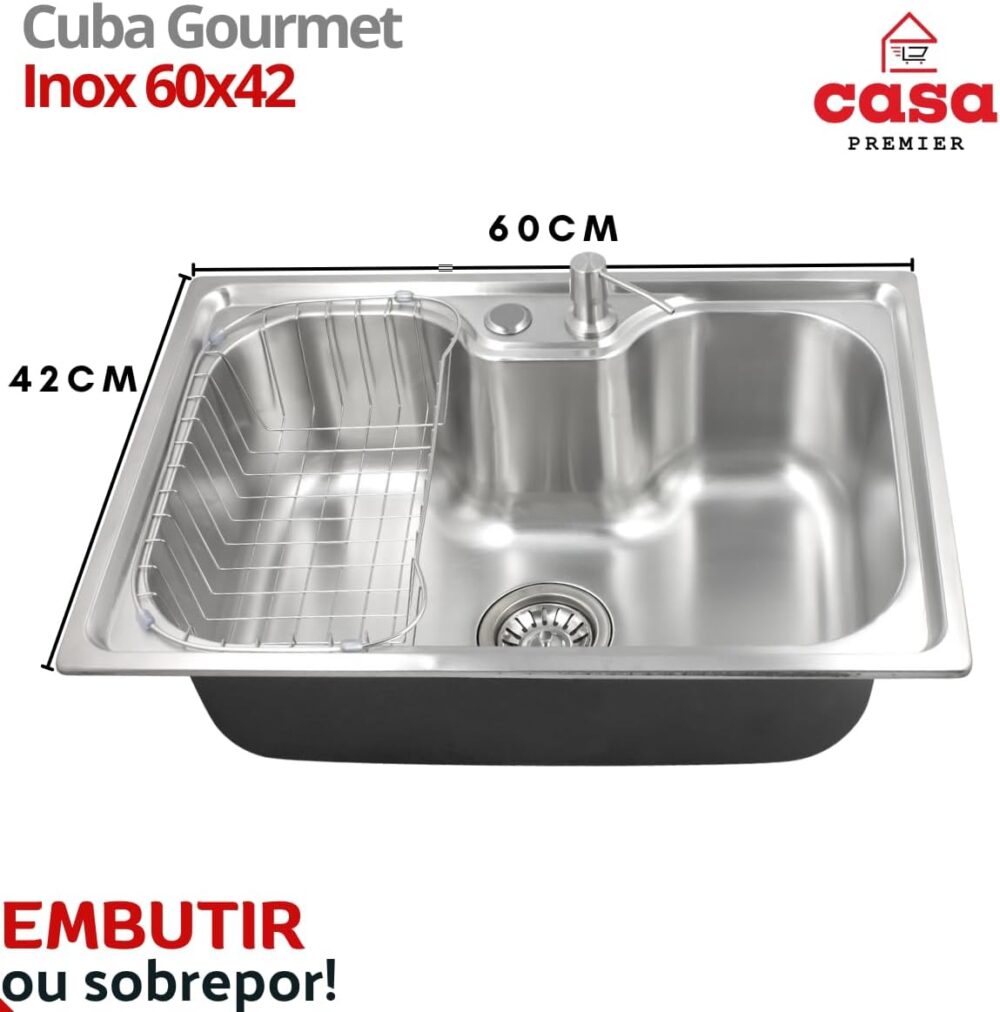 Cuba Gourmet Cozinha Aço Inox 304 60x42cm + Torneira Cromada... - Image 4