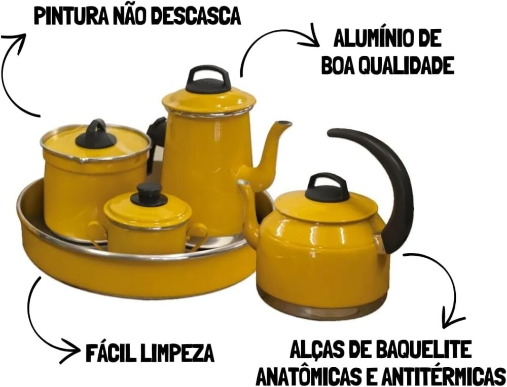 Conjunto Kit Café Chá 5 Peças Alumínio Com Bule Chaleira Açu... - Image 2