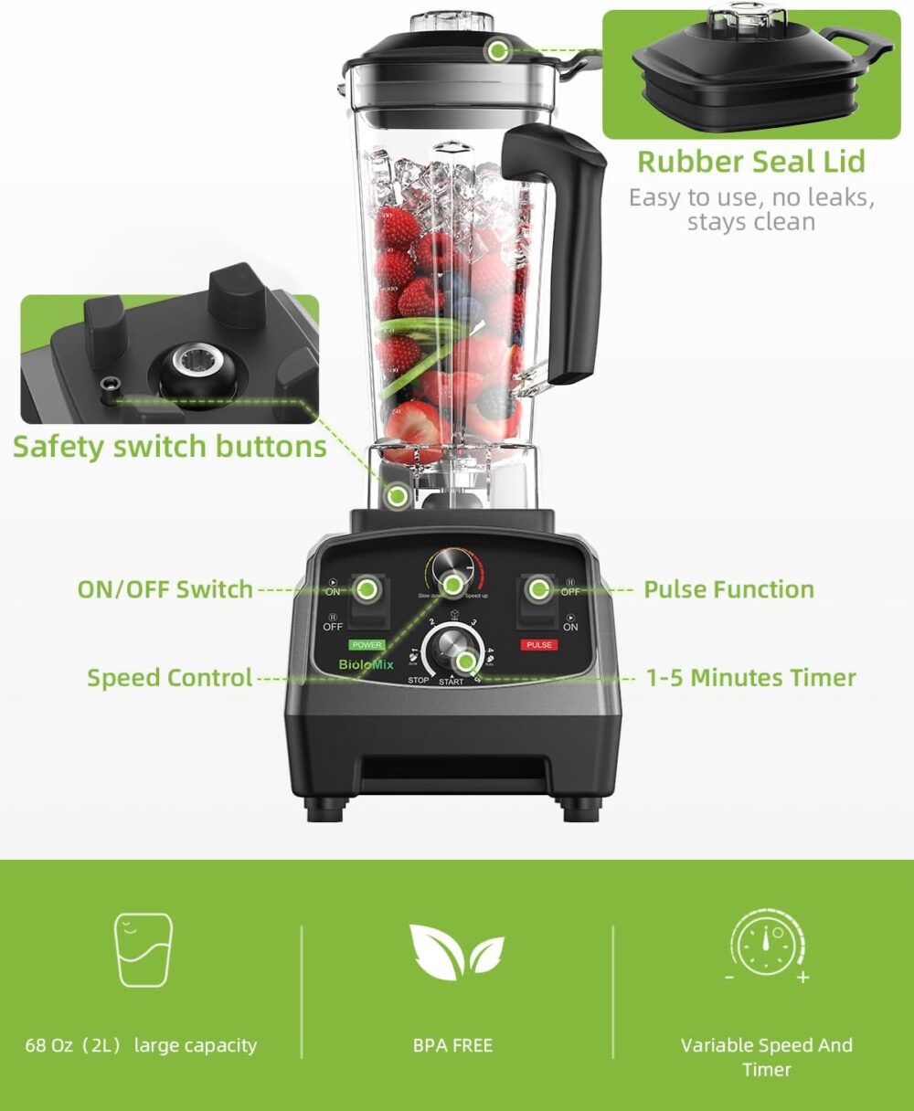 Biolomix Liquidificador Profissional, 2200 Watts, 68 Oz, Sem... - Image 3