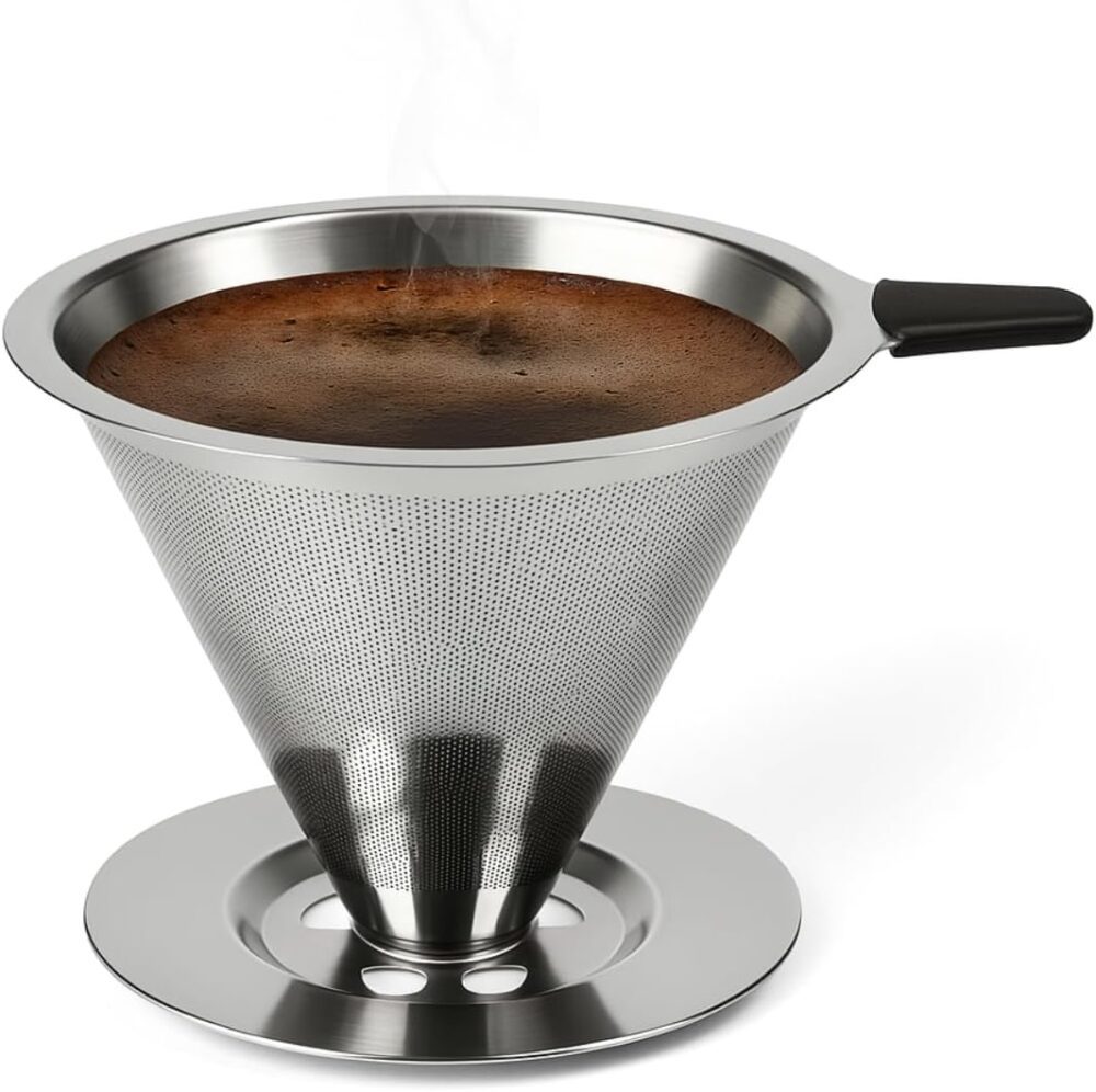Coador de Café em Aço Inox N103 Grande com Suporte Reutilizá...