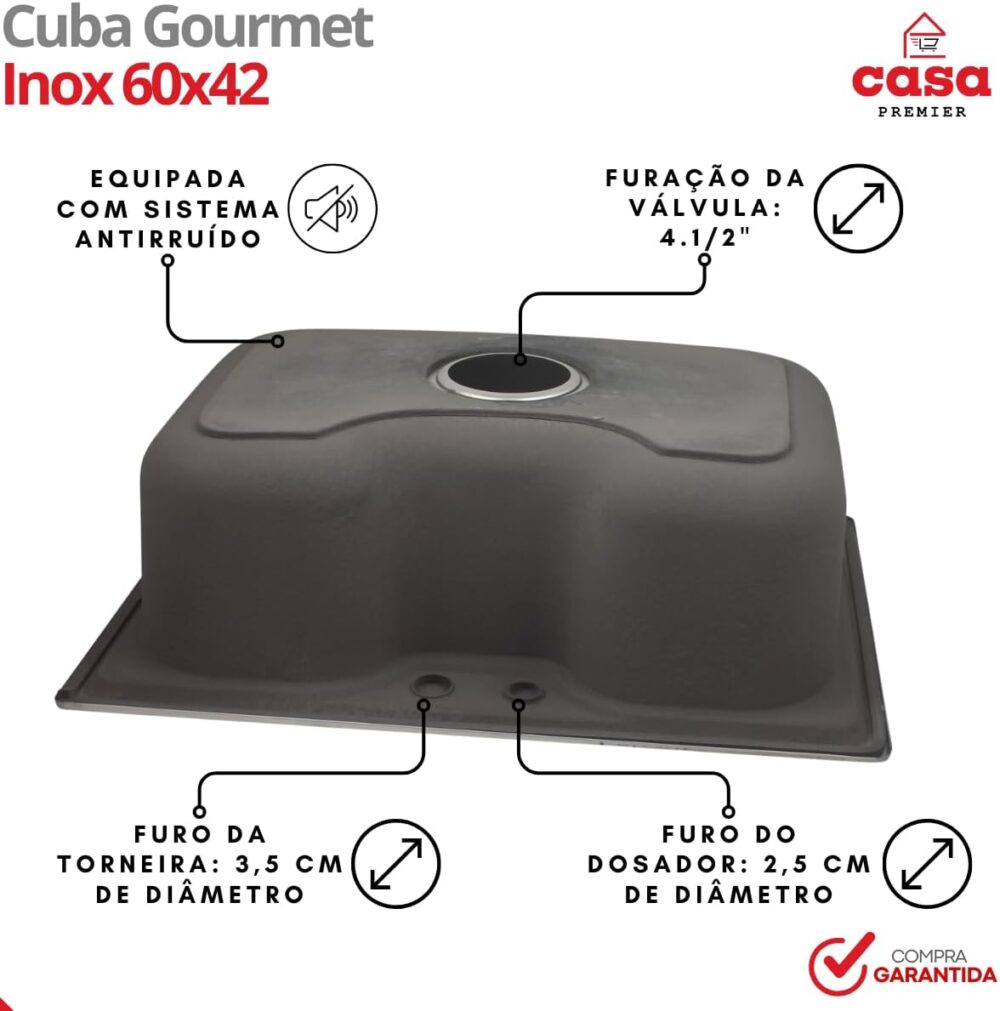 Cuba Gourmet Cozinha Aço Inox 304 60x42cm + Torneira Cromada... - Image 6