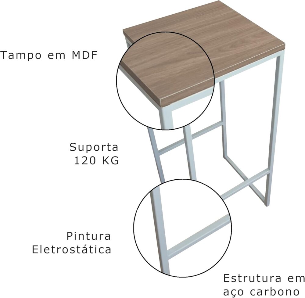 Banqueta Strassis Design SD-3041B Metal e MDF Cor: Branca - Image 4