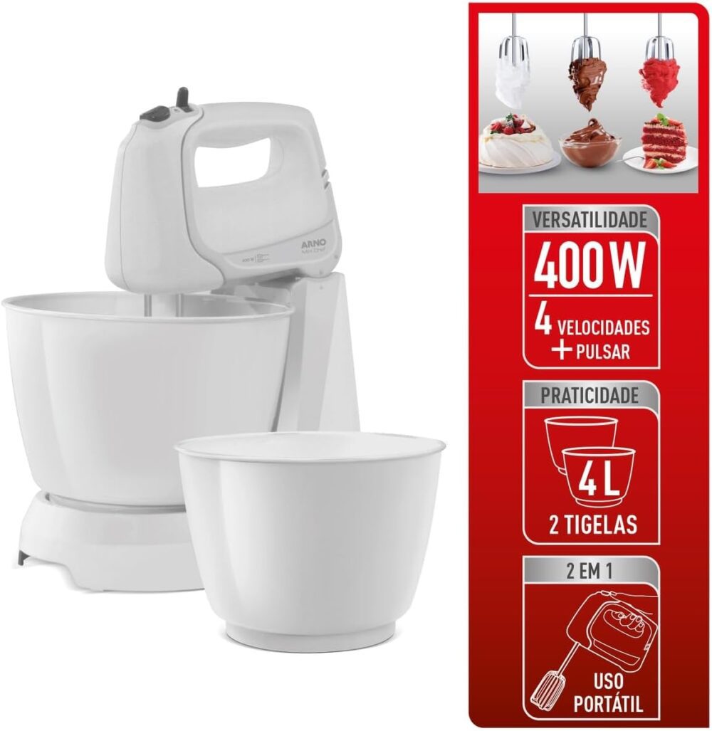 Batedeira Arno Mini Chef Portátil 400W com 2 Tigelas de 4 Li... - Image 2