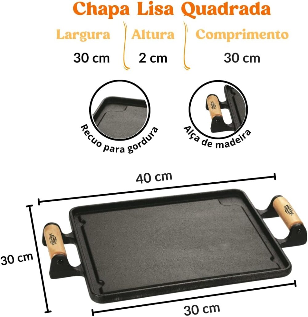 Panela Mineira Chapa de Ferro Fundido Lisa Preta Retangular - Image 2