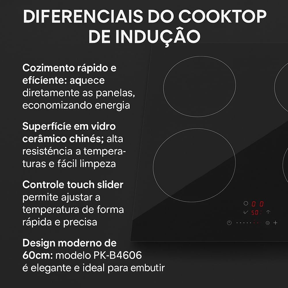 Cooktop Indução 4 Bocas 60cm Preto, Vidro Cerâmico Chinês, C... - Image 5