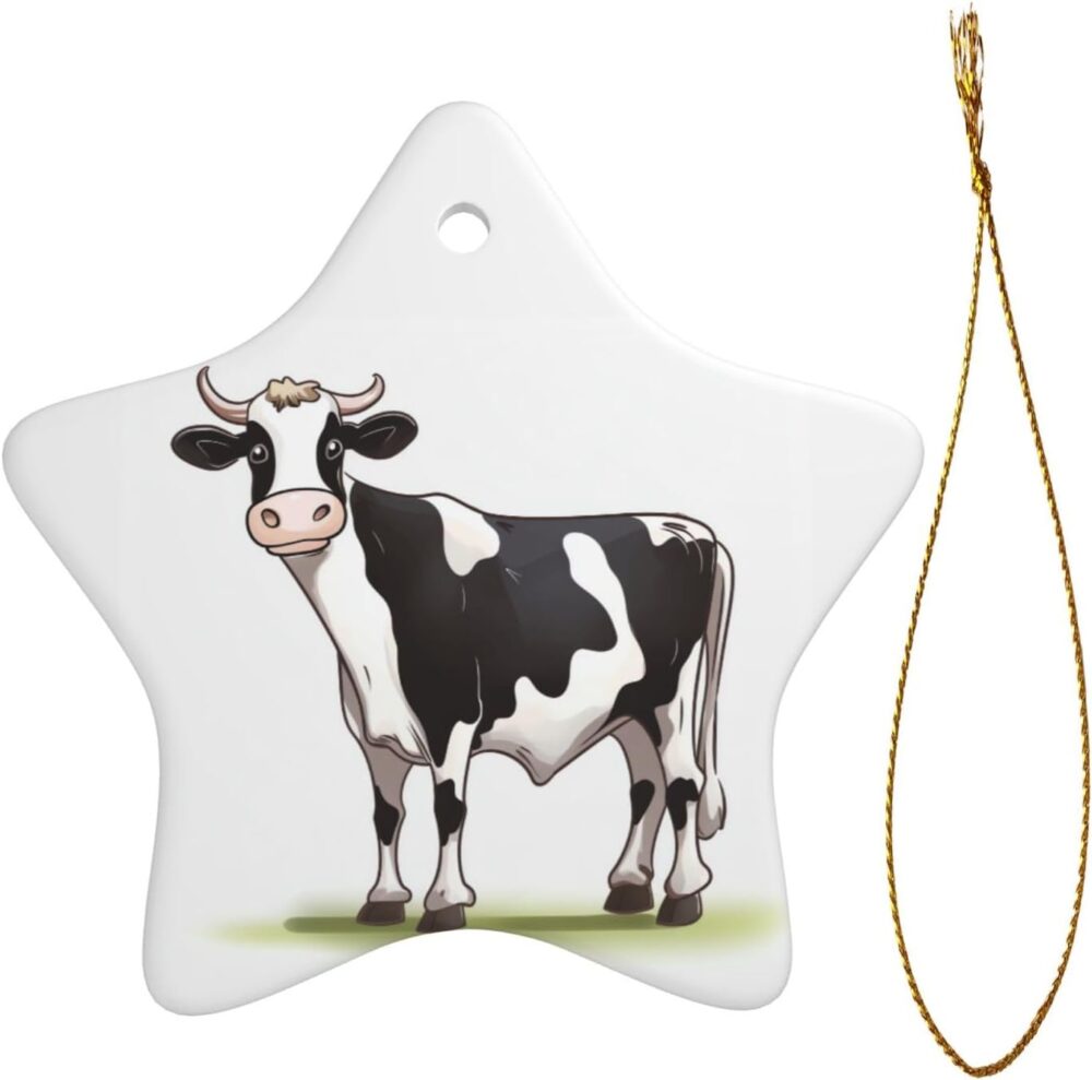 Enfeites de árvore de Natal de cerâmica vaca leiteira, decor... - Image 9