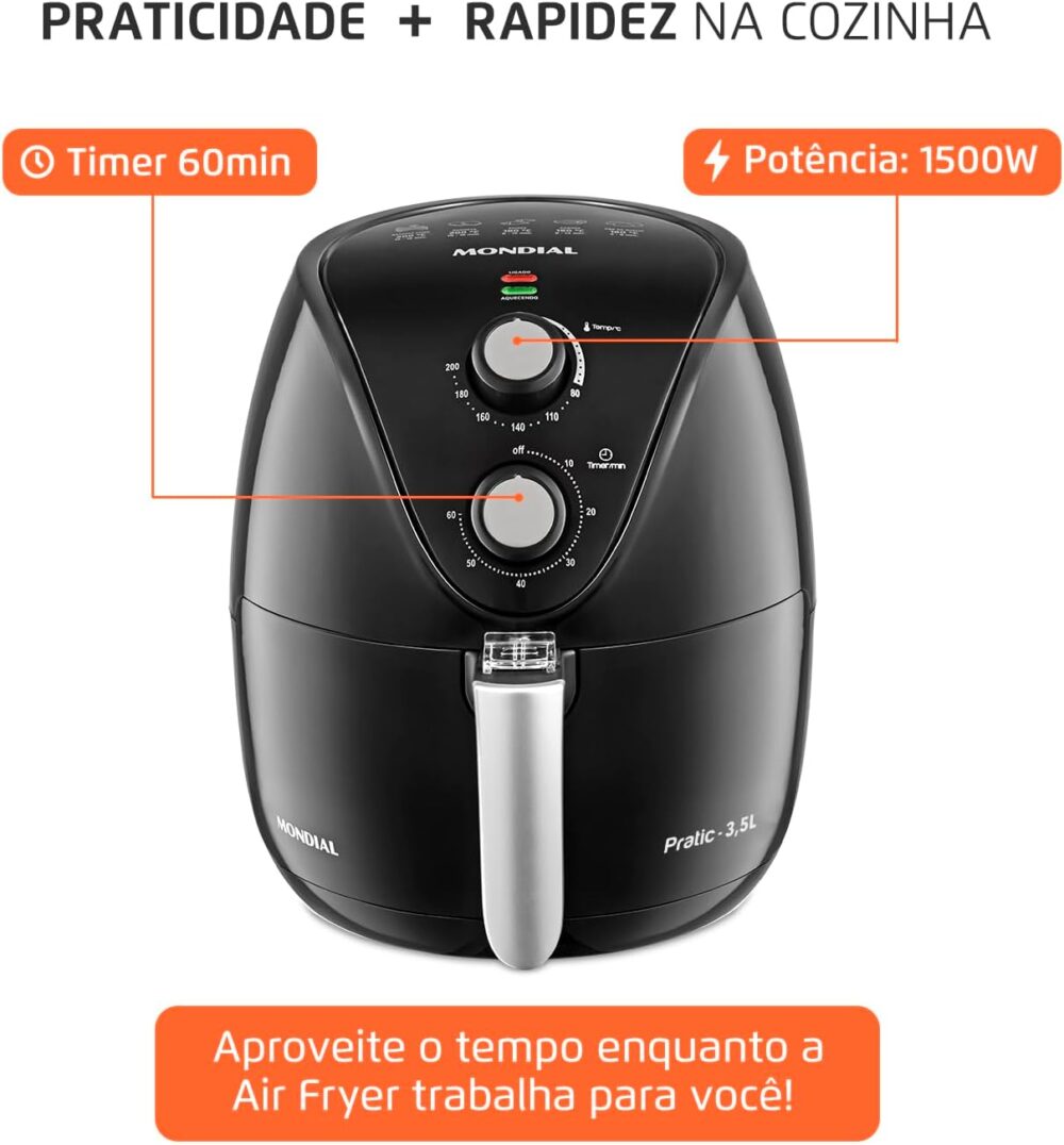Fritadeira Sem Óleo Air Fryer 3,5L, Mondial, Preto, 1500W, 1... | É bom mesmo? Descubra antes de comprar - Image 7