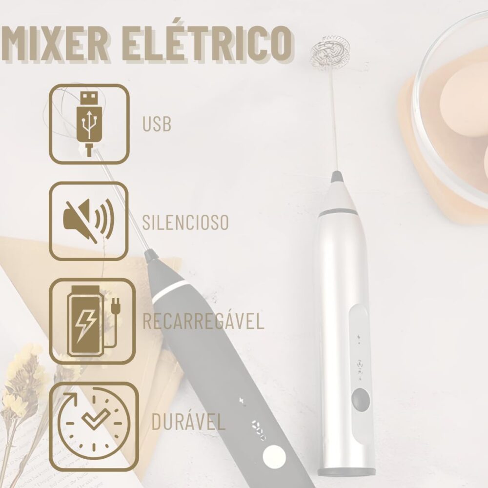 Mini Mixer Elétrico Recarregável Portátil Inox - Batedor de ... - Image 3
