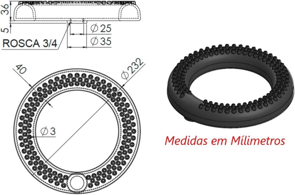 Queimador Alta Pressão Coroa Fogão Industrial Furado 23cm - Image 3