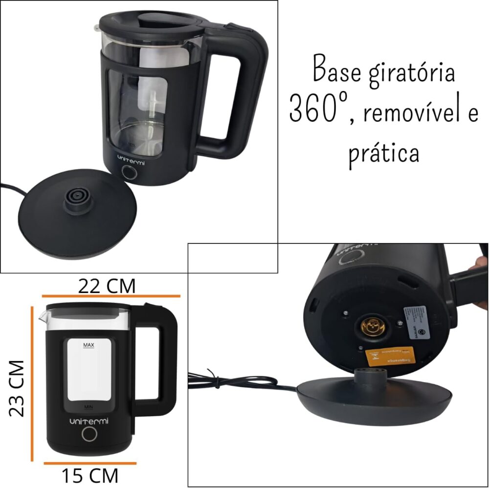 Chaleira Elétrica Inox e Vidro 1,5L 110V Unitermi (PRETA) - Image 6
