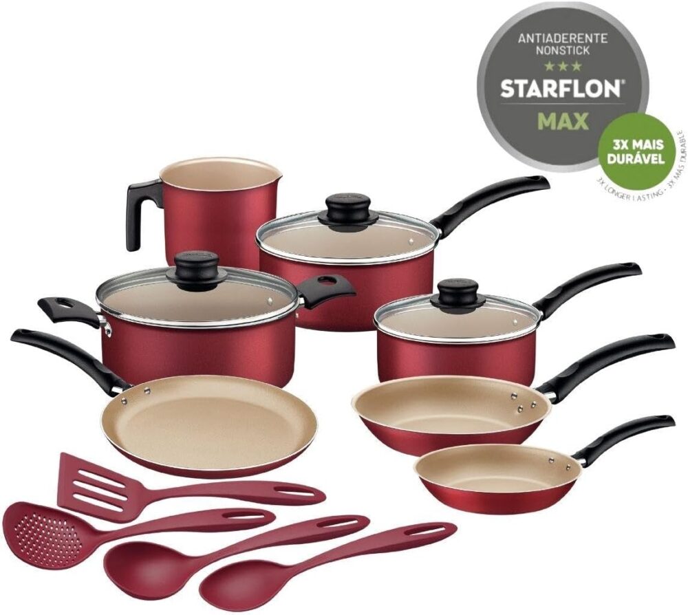 Kit para Cozinha 11 Peças com Jogo de Panelas Vermelho e Ute... - Image 8