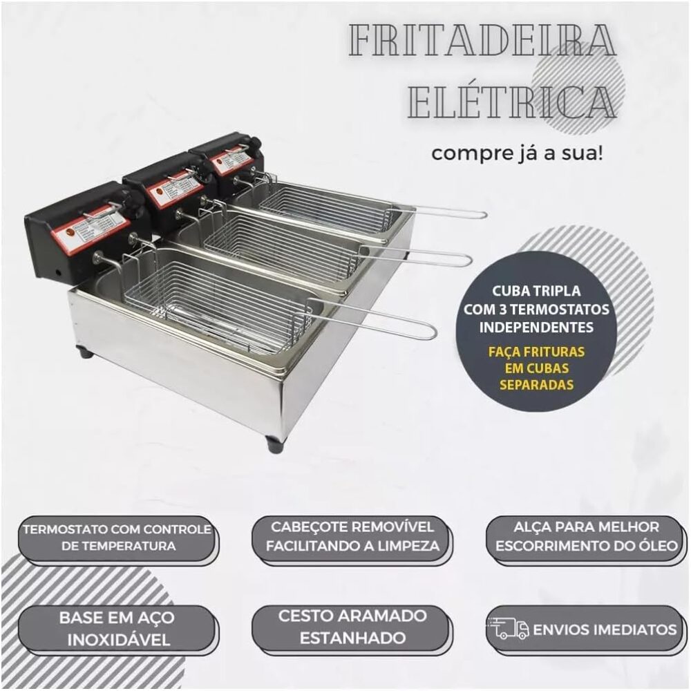Fritadeira Elétrica com Óleo Industrial Tripla Cuba, Aço Ino... | É bom mesmo? Descubra antes de comprar - Image 7