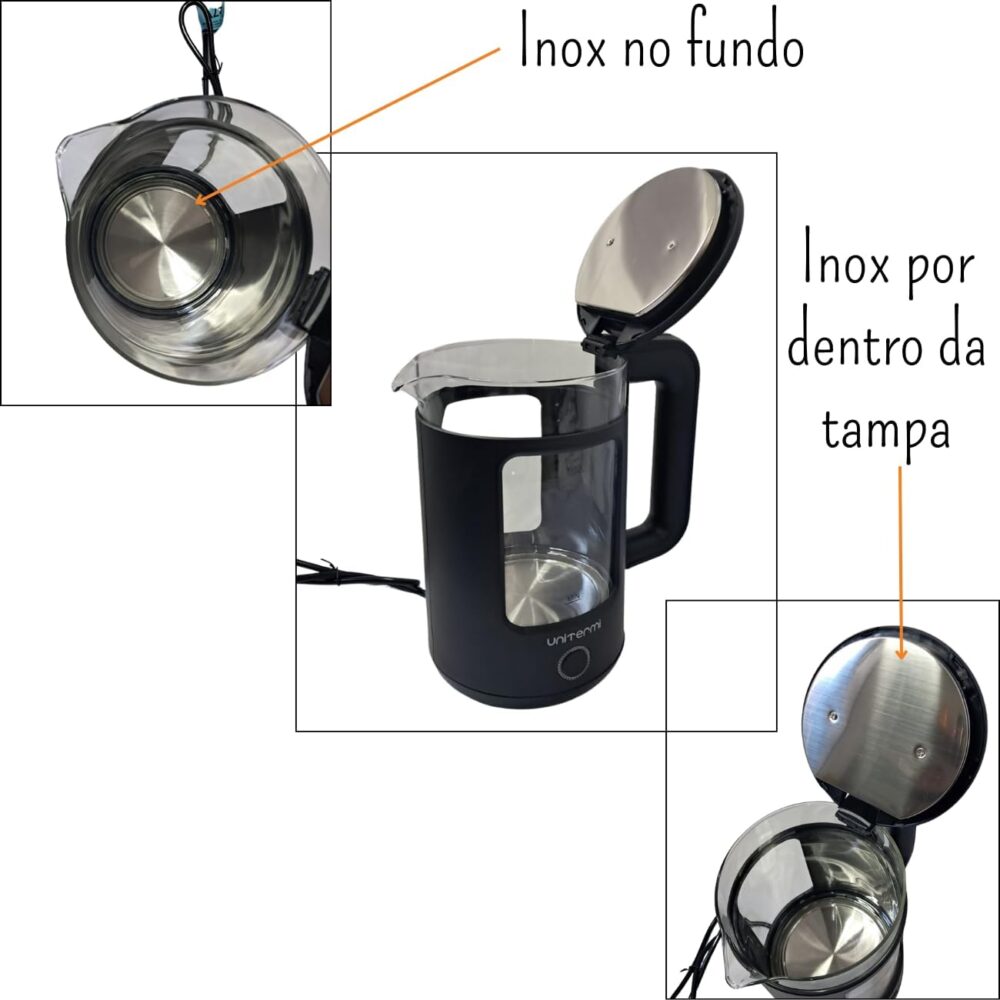 Chaleira Elétrica Inox e Vidro 1,5L 110V Unitermi (PRETA) - Image 7