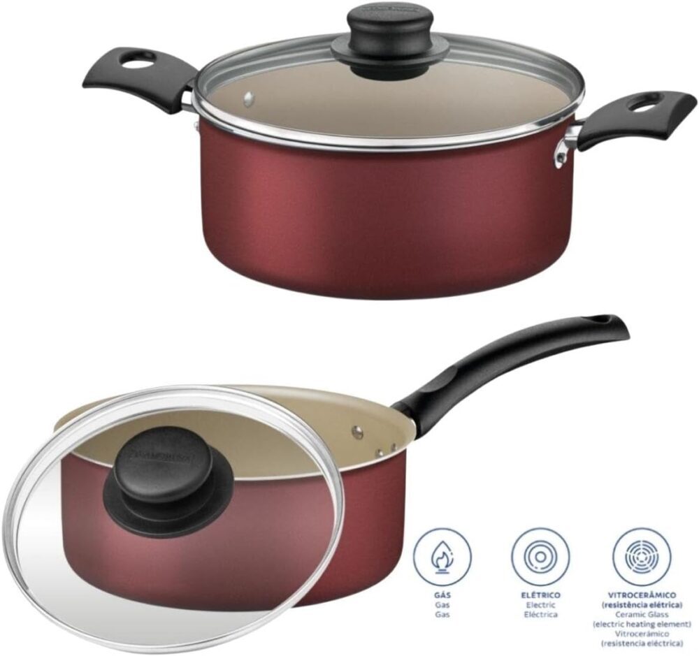 Kit para Cozinha 11 Peças com Jogo de Panelas Vermelho e Ute... - Image 5
