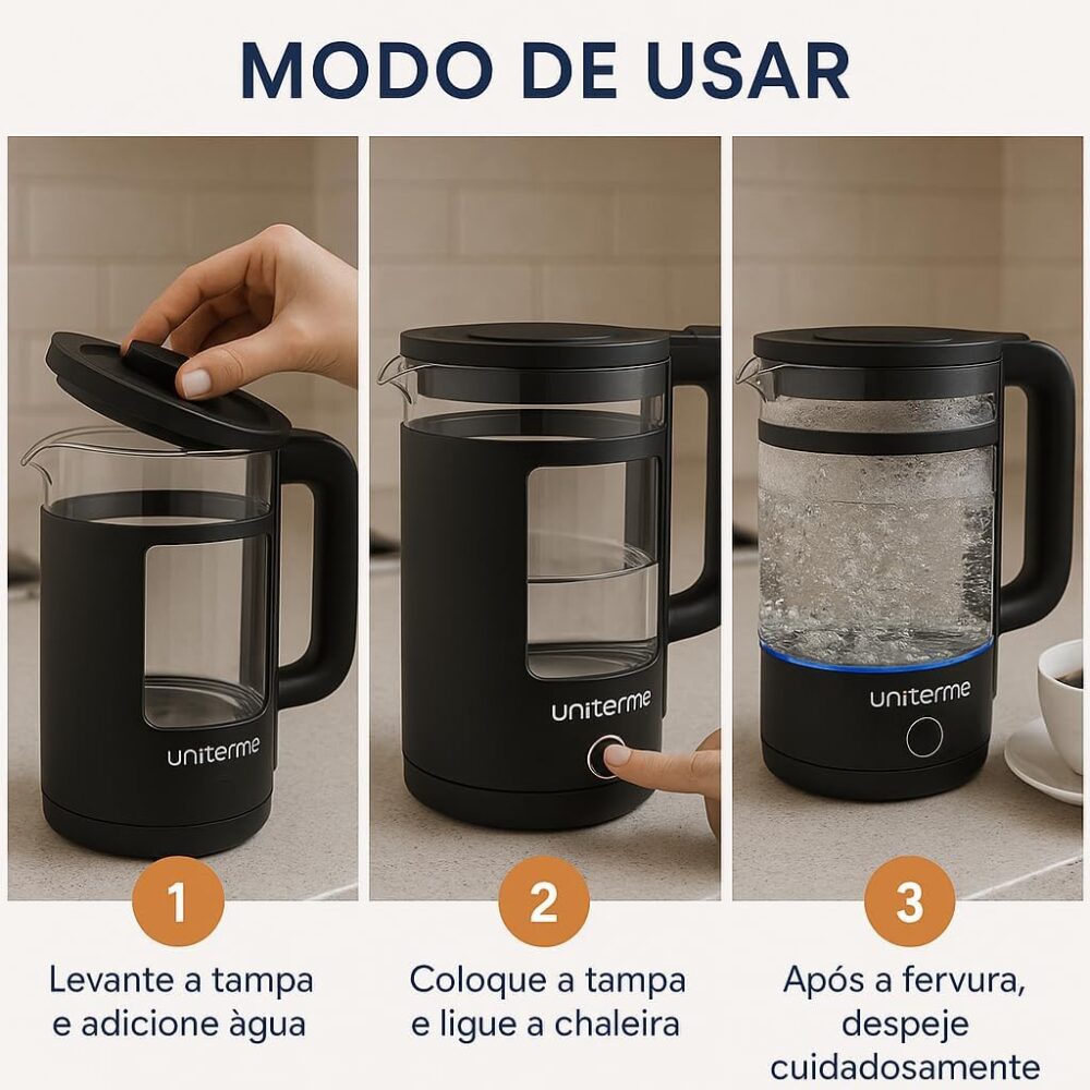 Chaleira Elétrica Mali 1,5L em Vidro com Base 360º Inox e Pr... - Image 3