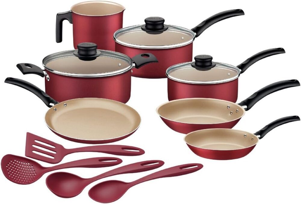 Kit para Cozinha 11 Peças com Jogo de Panelas Vermelho e Ute...