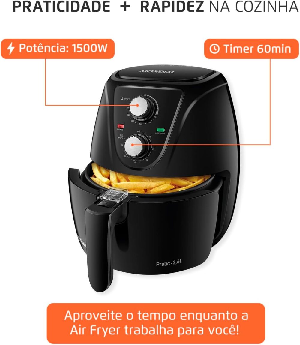 Fritadeira Sem Óleo Air Fryer Pratic 3,6L, Mondial, Preto, 1... | É bom mesmo? Descubra antes de comprar - Image 7