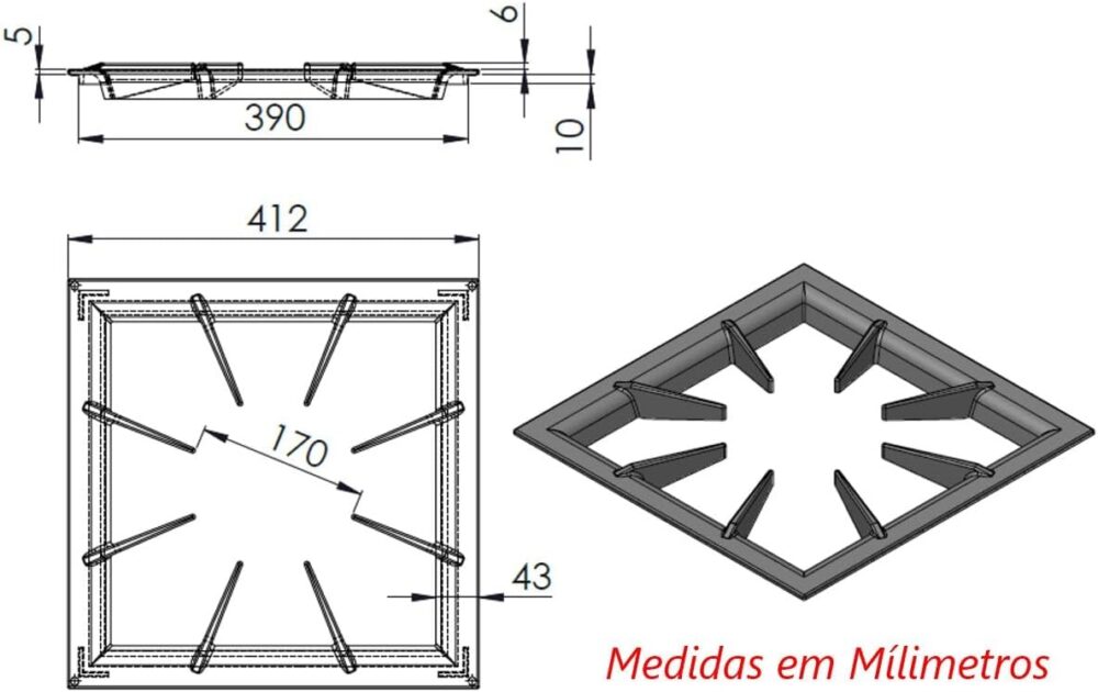 Grelha 8 Hastes Reforçada GLB Fogão Industrial Ferro 40x40cm - Image 3