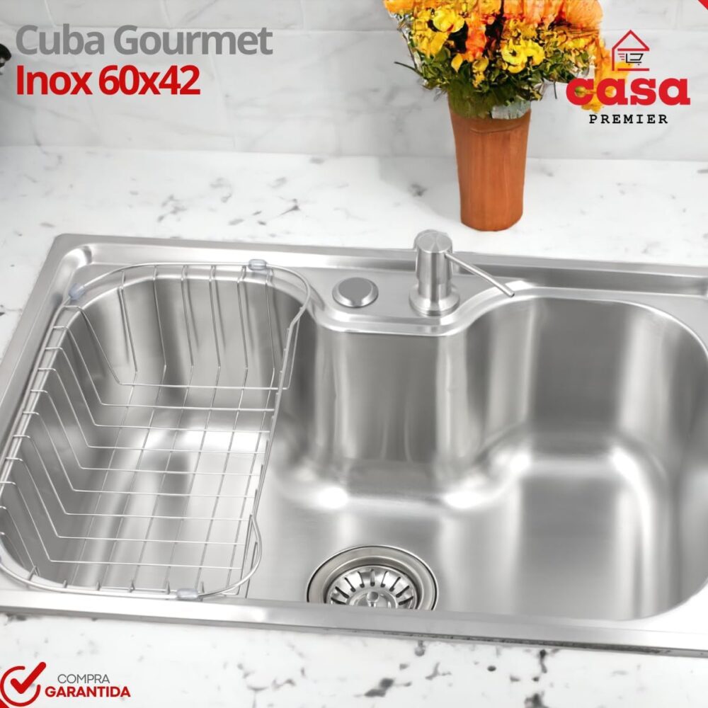 Cuba Gourmet Cozinha Aço Inox 304 60x42cm + Torneira Cromada... - Image 5