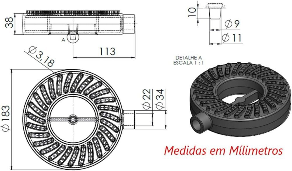 Queimador Alta Pressão Chuveiro Fogão Industrial Ferro 18cm - Image 3