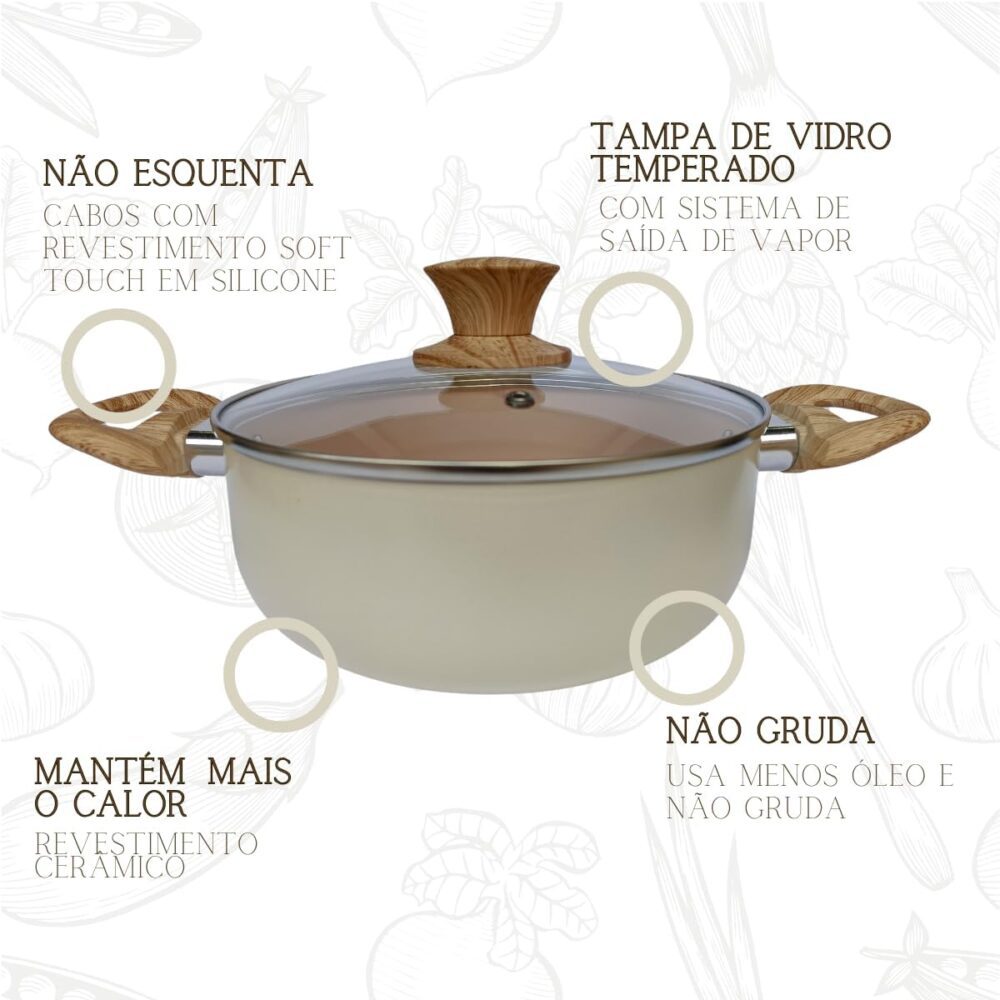Panela Caçarola Antiaderente Cerâmica Não Gruda Com Tampa (B... - Image 4