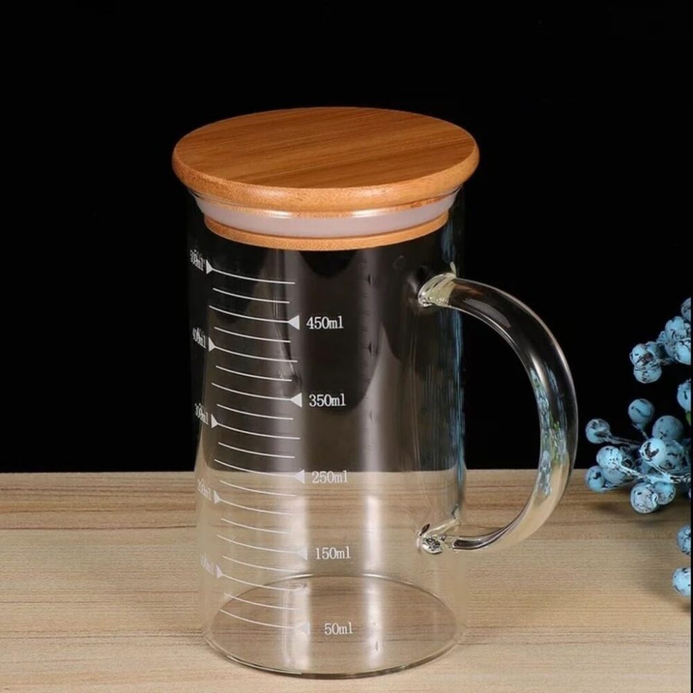 Jarra De Vidro Com Tampa De Bambu 500ml Medida Sucos Leite Á... - Image 7