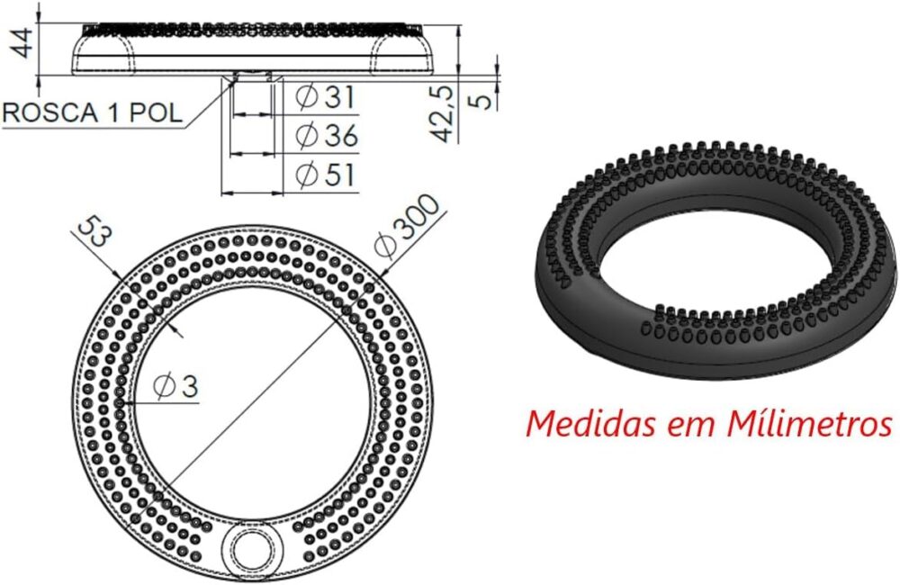 Queimador Alta Pressão Coroa Fogão Industrial Furado 30cm - Image 3