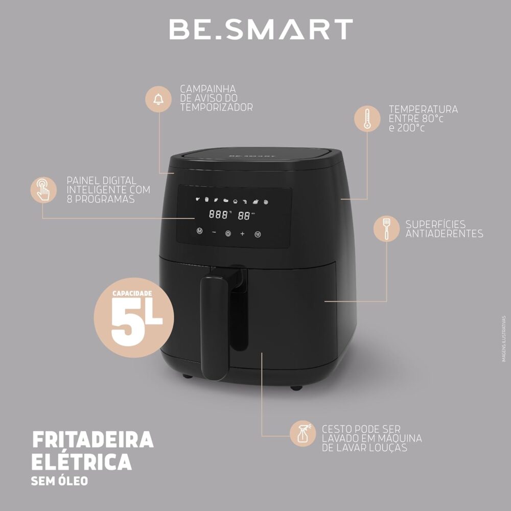 BE.SMART Fritadeira Elétrica Digital Sem Óleo 5,0L 1700W Pre... | É bom mesmo? Descubra antes de comprar - Image 4