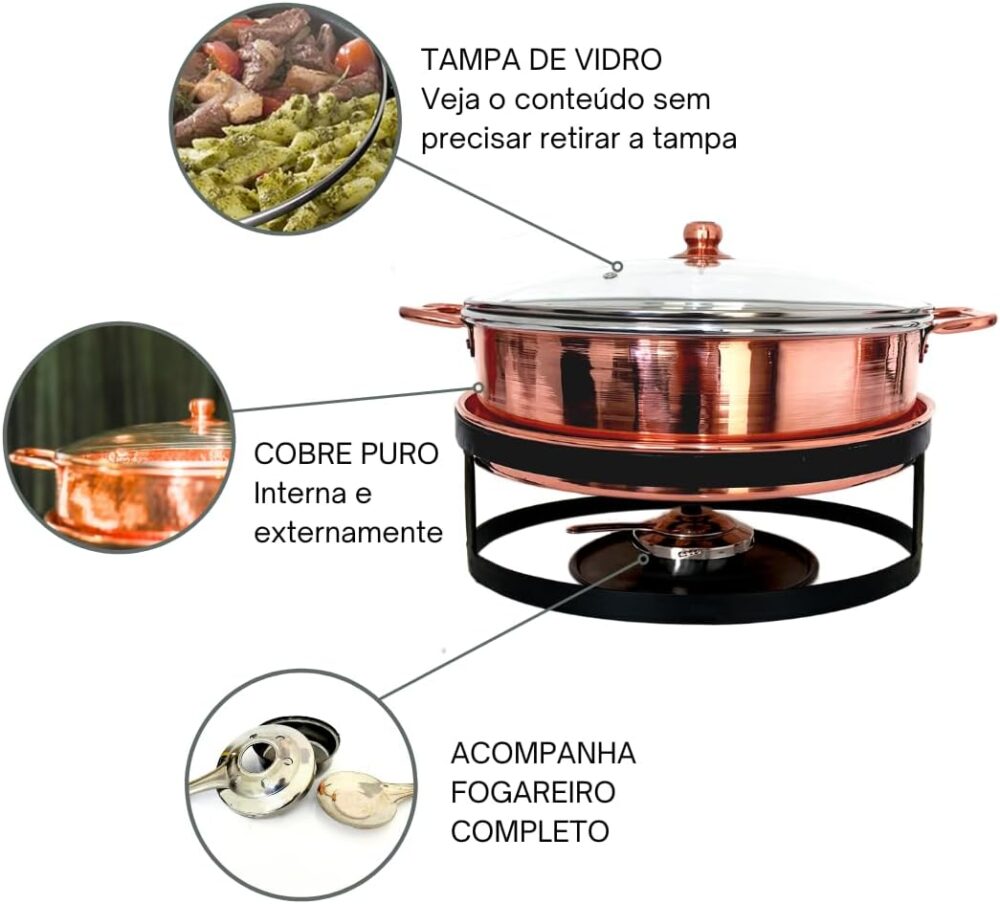 Rechaud Cobre Puro Banho Maria 8 Litros Buffet - Image 3