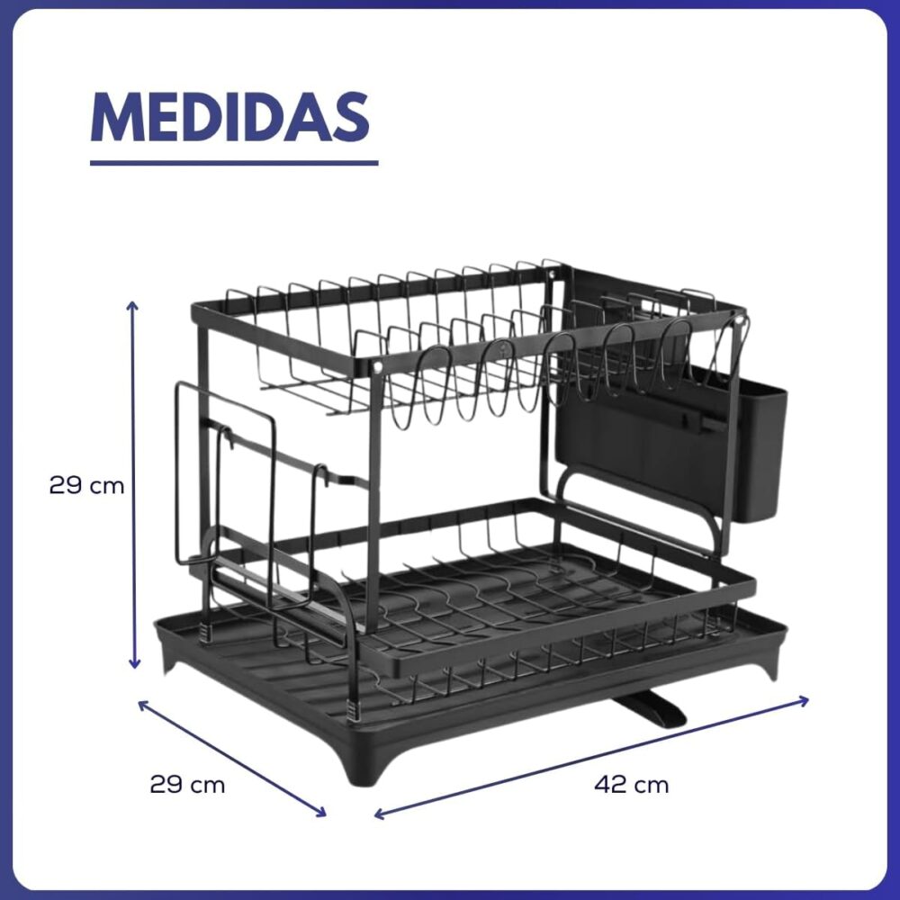Escorredor de Louça 2 Andares Preto com Porta-Talheres Inox ... - Image 6