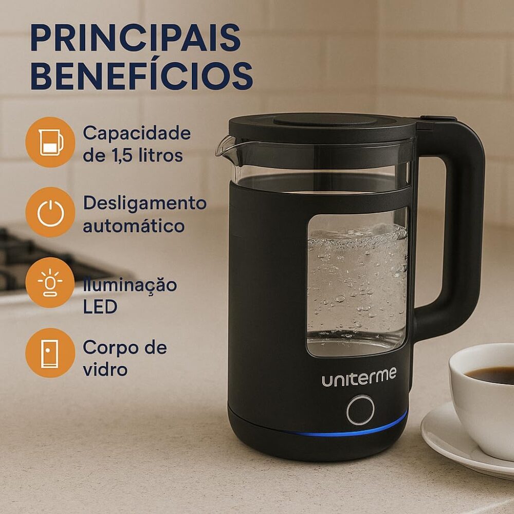 Chaleira Elétrica Mali 1,5L em Vidro com Base 360º Inox e Pr... - Image 4