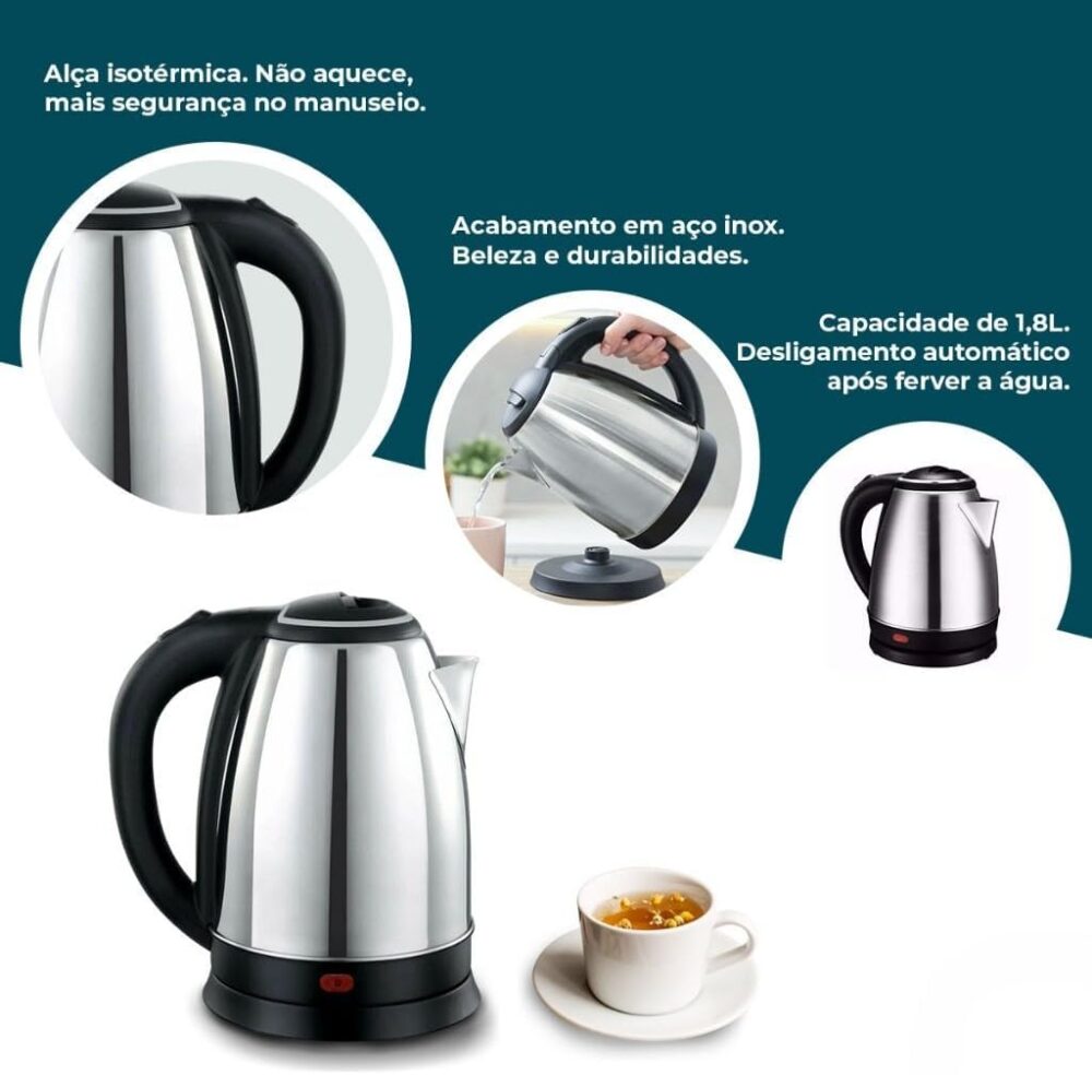 Chaleira Elétrica Inox 1,8L 110V Térmica Café Chá Água Quent... - Image 3