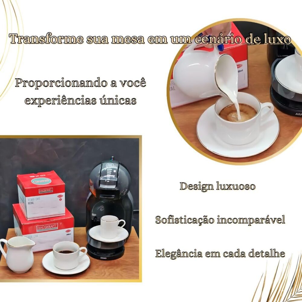Kit Porcelana 17 Peças – Xícaras de Chá e Café com Pires, Le... - Image 4