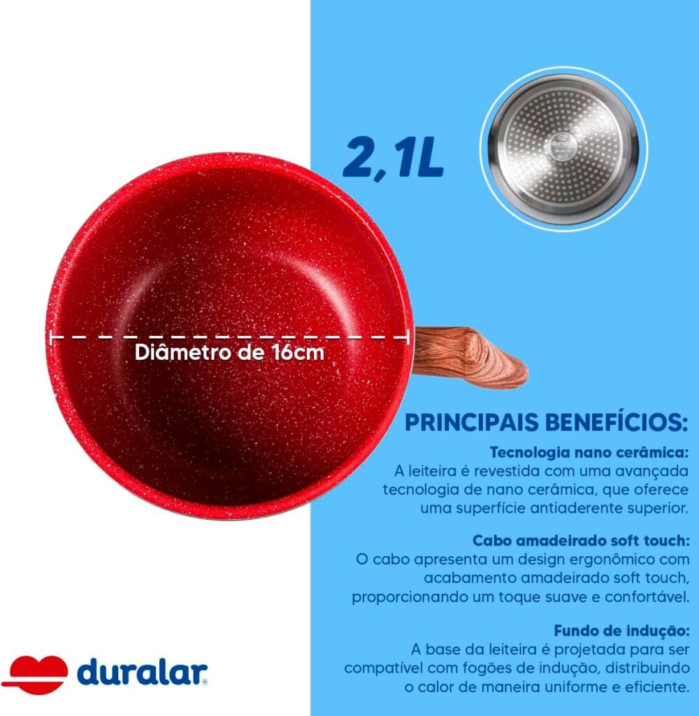Leiteira em Alumínio com Revestimento Cerâmico Vermelho Márm... - Image 4