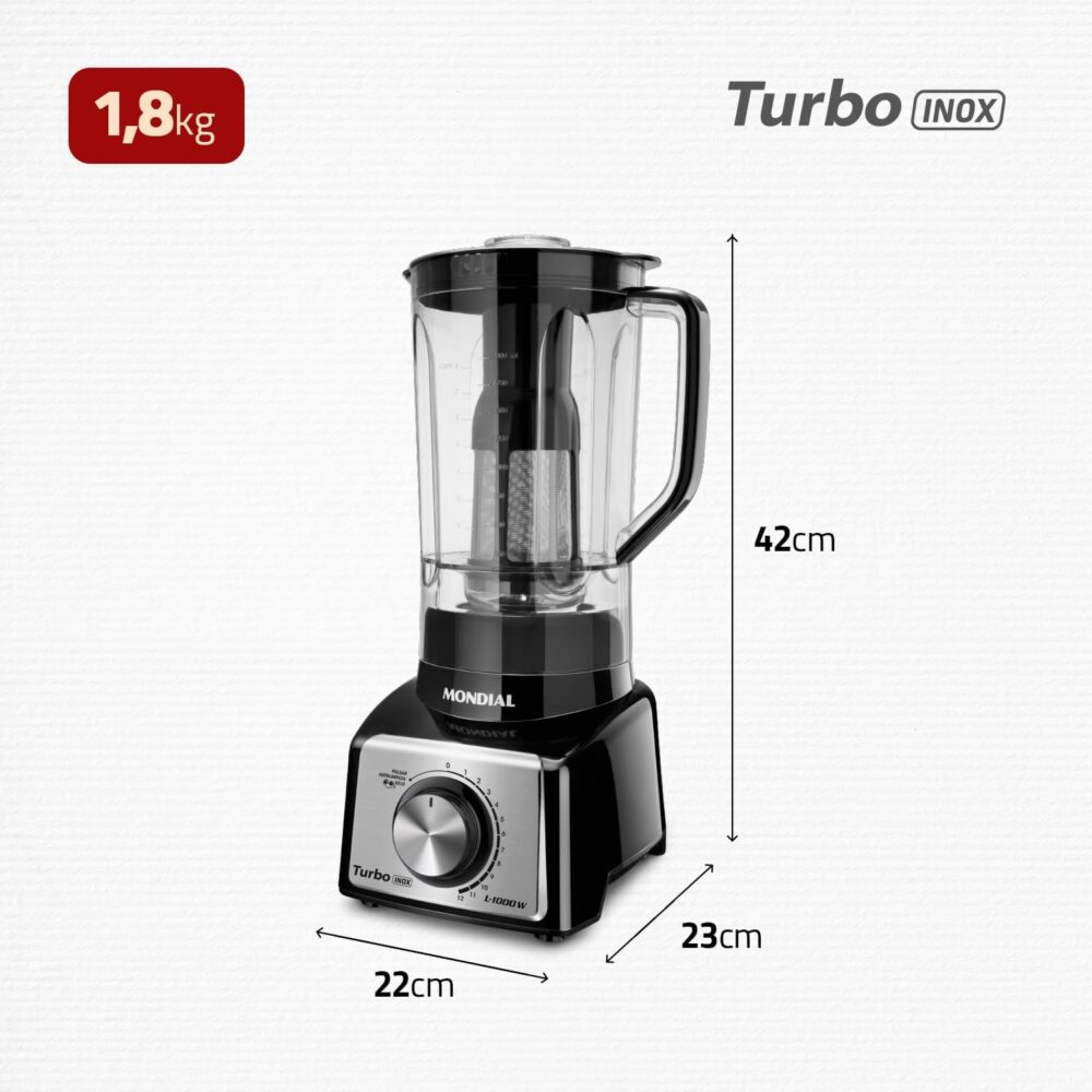 Liquidificador Turbo, Mondial, Preto/Inox, 1000W, 220V - L-1... - Image 8
