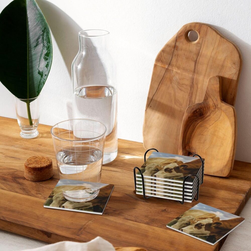 Conjunto de 6 porta-copos de cerâmica com estampa de vaca le... - Image 7