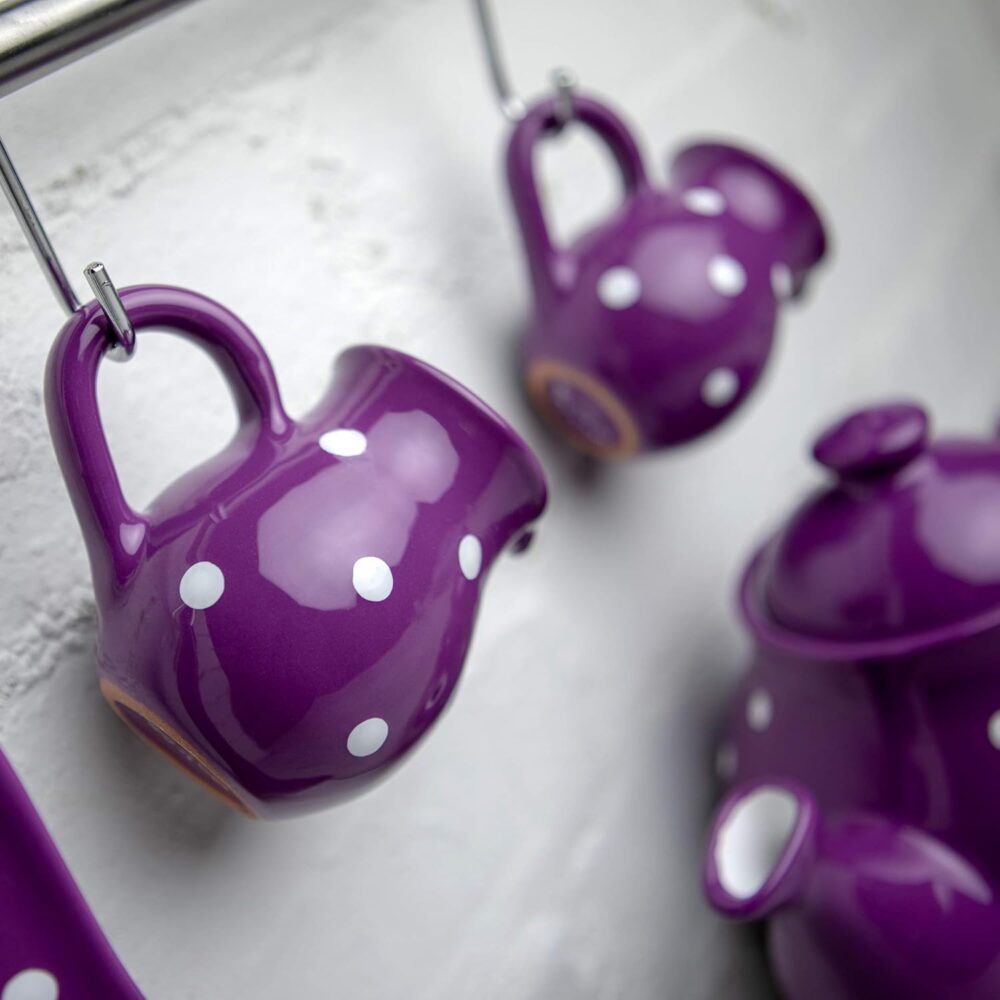 Creme de cerâmica feito à mão roxo e branco, jarro de leite,... - Image 5
