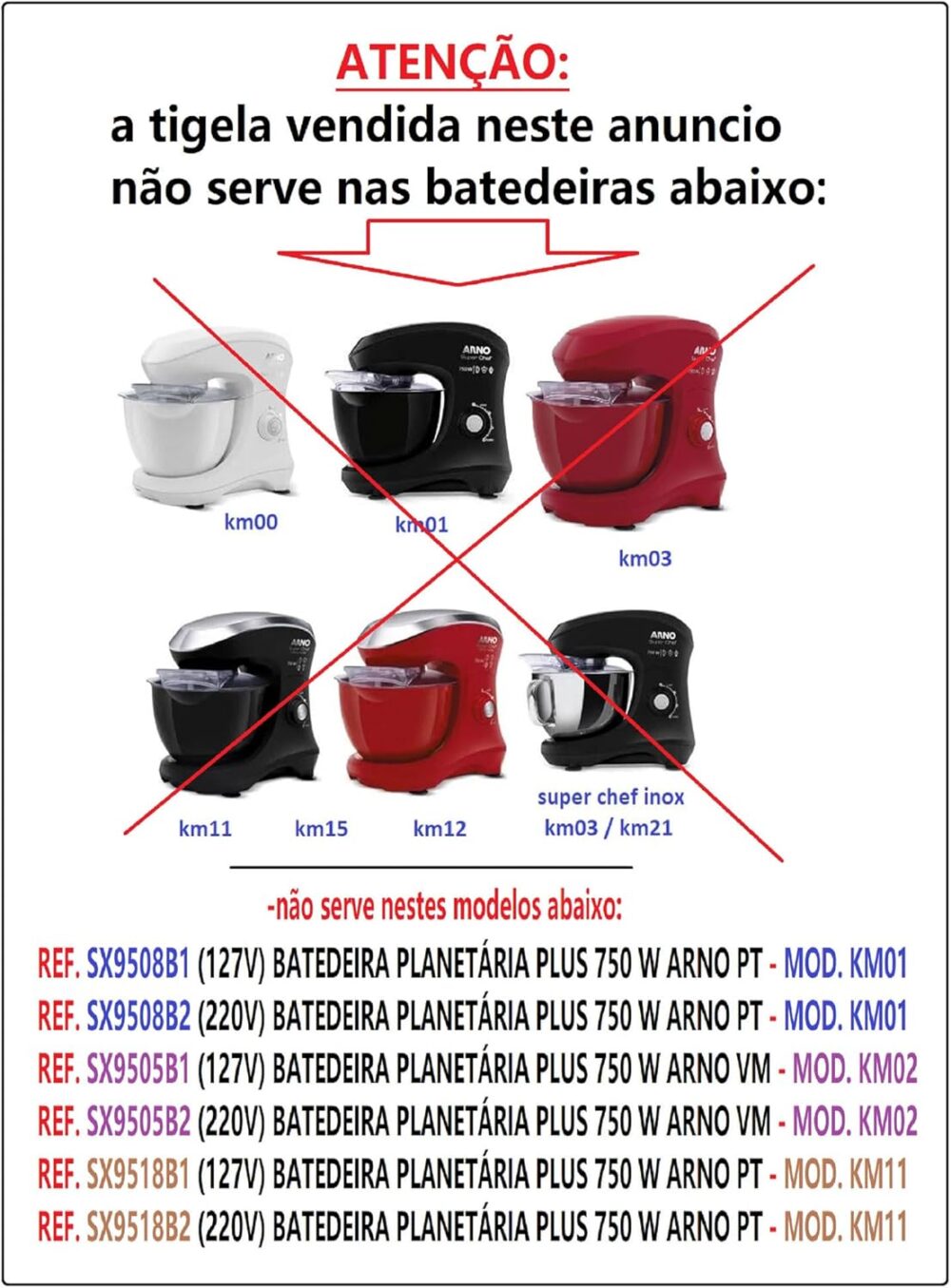 Tigela de Reposição para Batedeira Planetária Arno, Modelos ... - Image 3