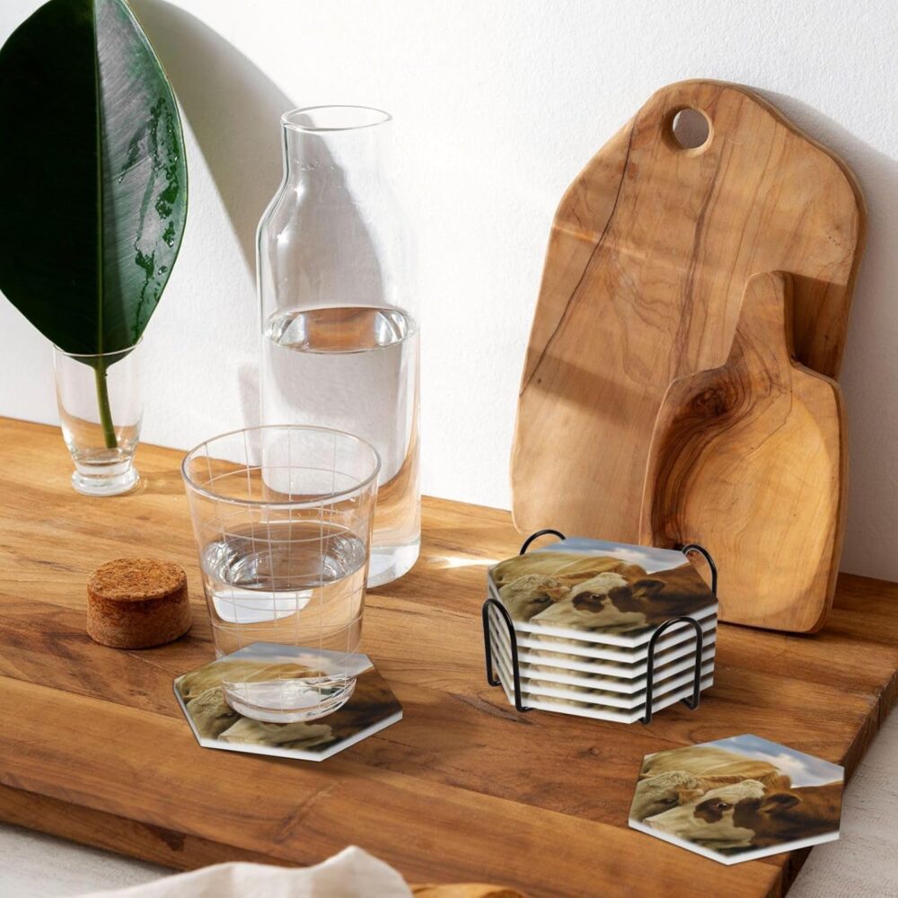 Conjunto de 6 porta-copos de cerâmica com estampa de vaca le... - Image 7