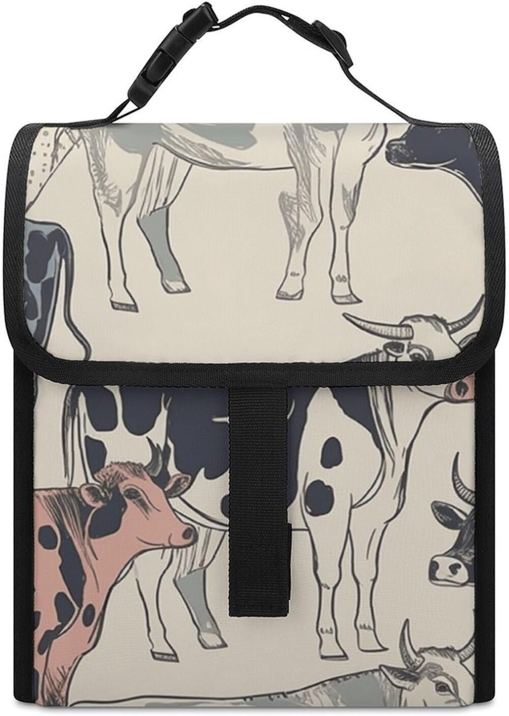Lancheira para mulheres, preta, branca, vaca leiteira, lanch...