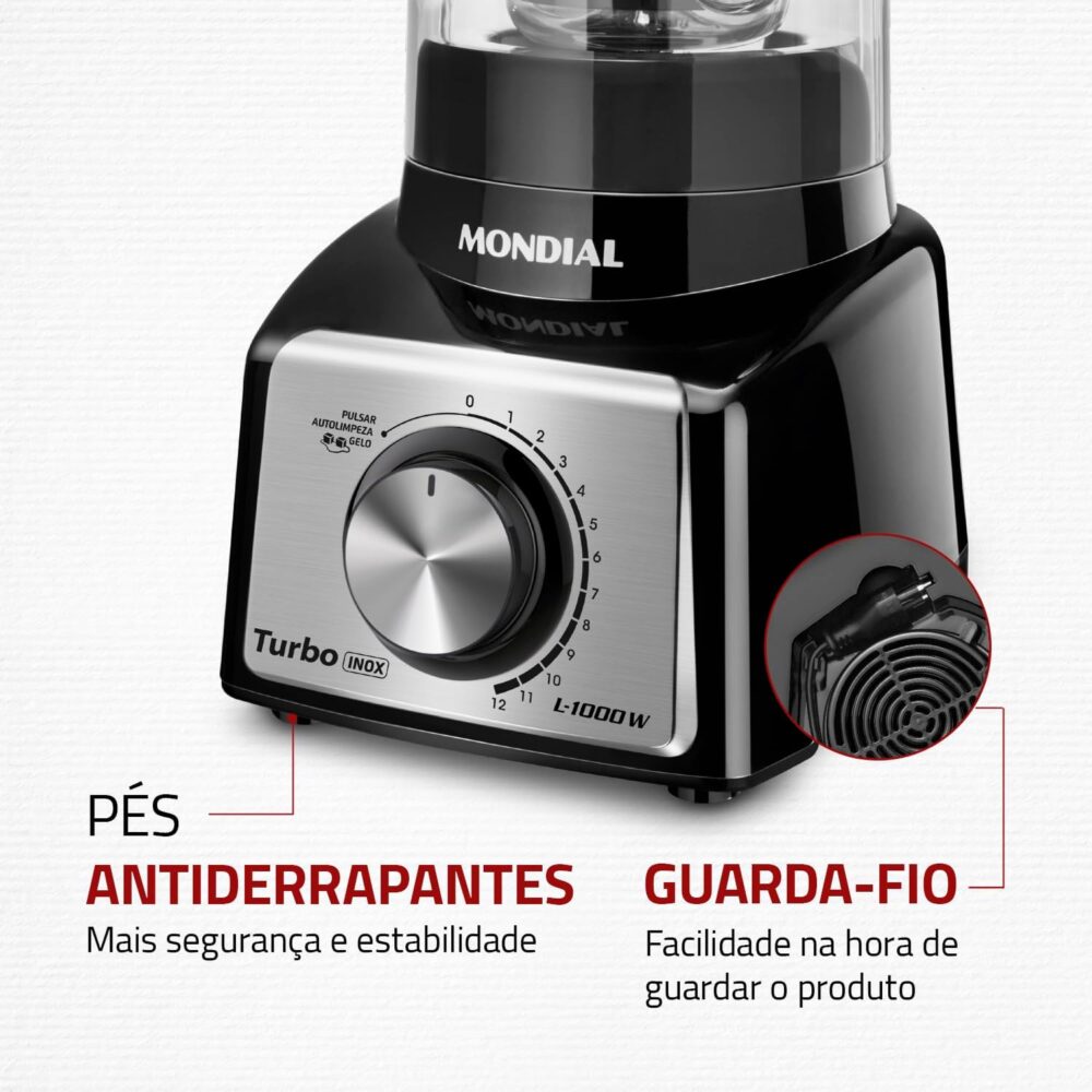 Liquidificador Turbo, Mondial, Preto/Inox, 1000W, 220V - L-1... - Image 7