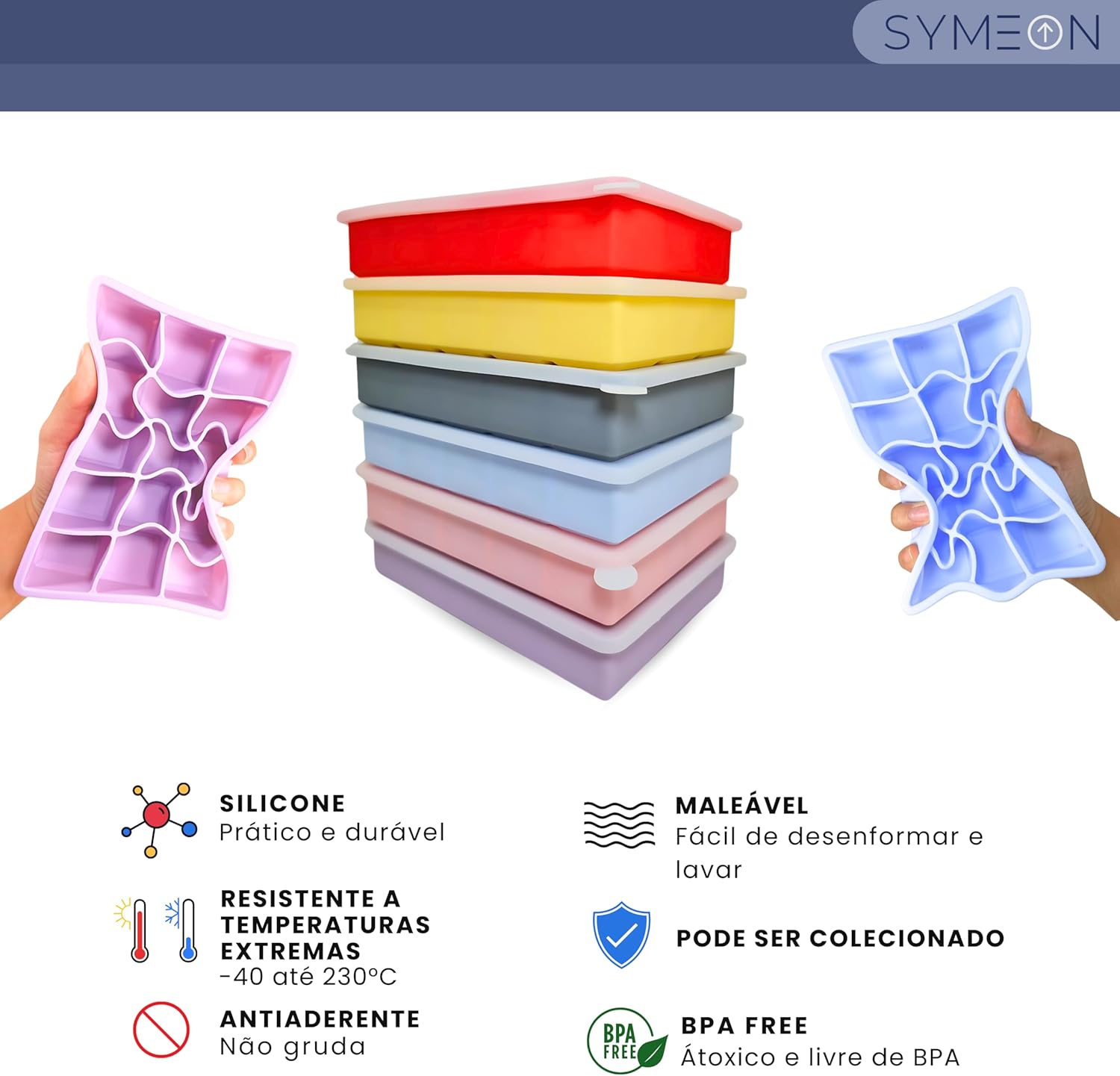 SYMEON Kit 2 Forma de Gelo Silicone Com Tampa 15 Cubos Flexi... - Image 4