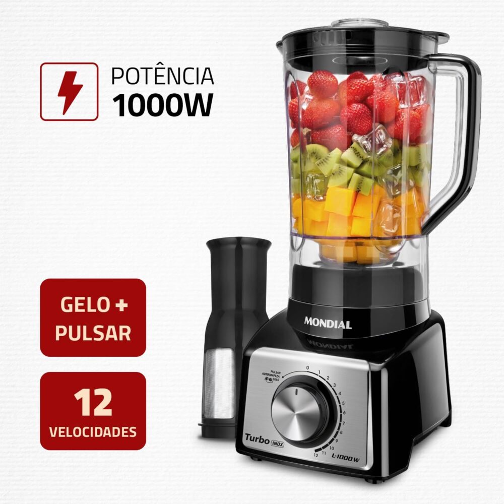 Liquidificador Turbo, Mondial, Preto/Inox, 1000W, 220V - L-1... - Image 2