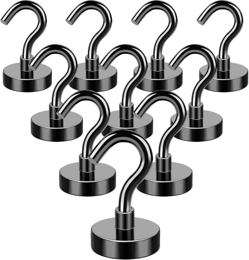 MIKEDE Ganchos magnéticos pretos, ímãs fortes de 10 kg com g...