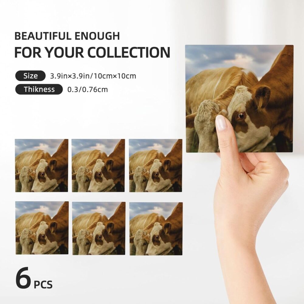 Conjunto de 6 porta-copos de cerâmica com estampa de vaca le... - Image 3