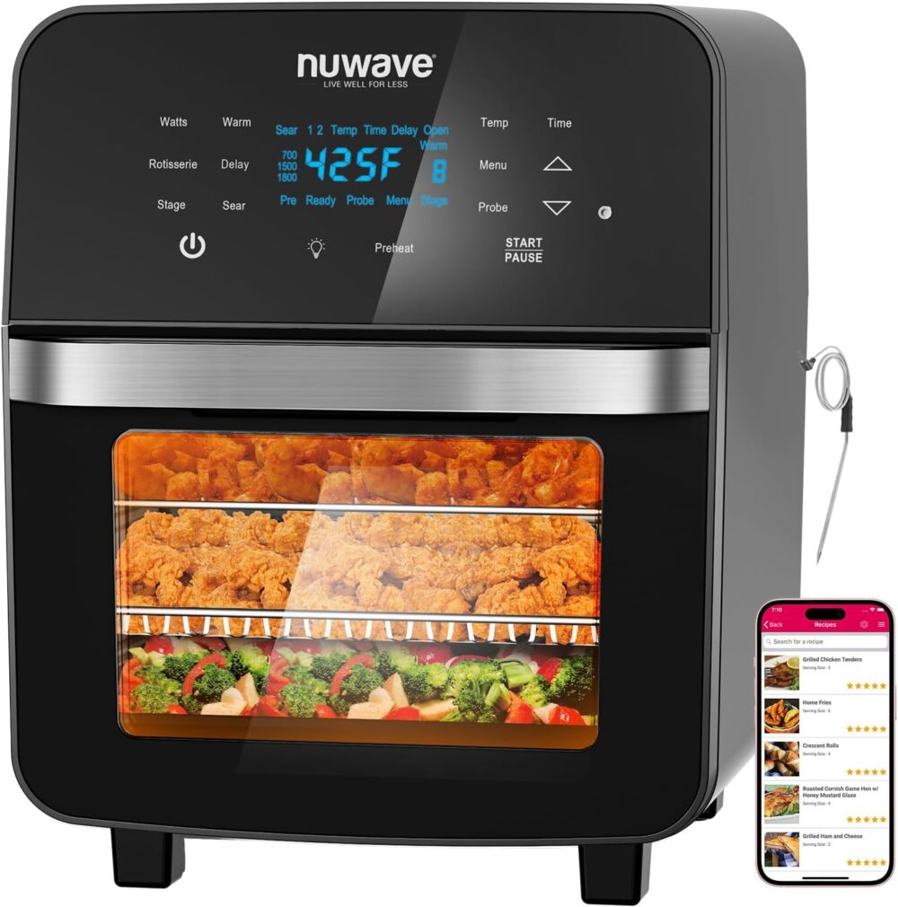 Nuwave Brio 15,5 Qt Air Fryer 10 em 1 Forno Rotisserie taman... | É bom mesmo? Descubra antes de comprar