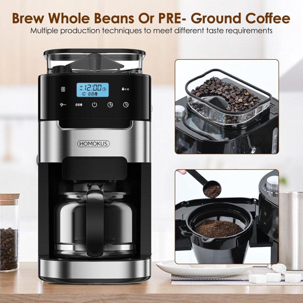 HOMOKUS Cafeteira 10 xícaras com Moedor, Tela Sensível ao To... - Image 3