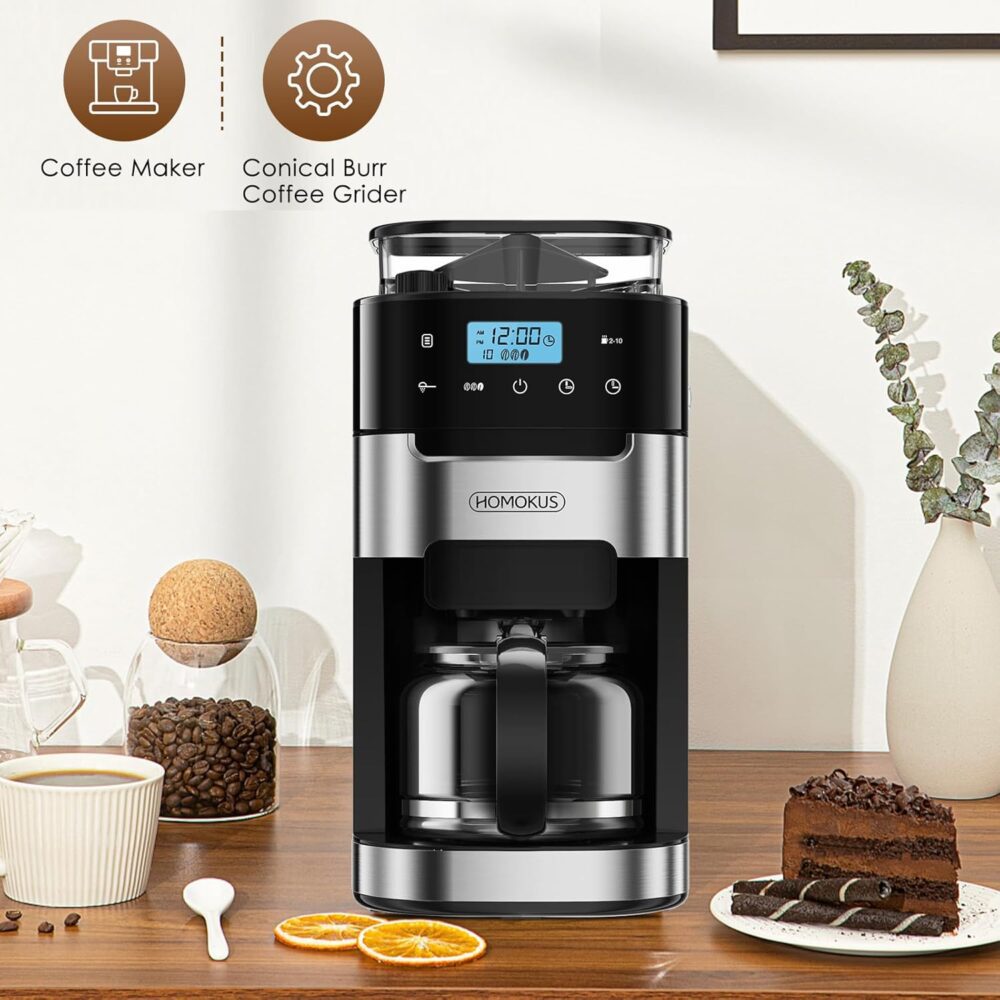 HOMOKUS Cafeteira 10 xícaras com Moedor, Tela Sensível ao To... - Image 2